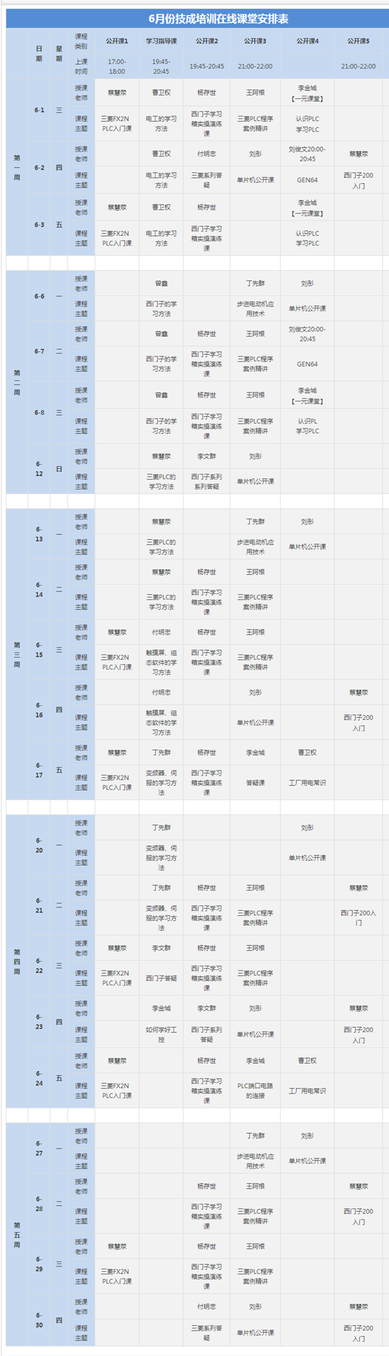 腾讯课程PLC免费课程表